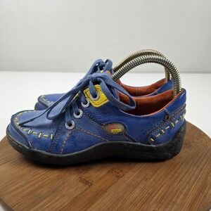 TMA EYES Women Blue Yellow Stitch Comfort Leather Lace Up Shoes Size 37 EU US 7
